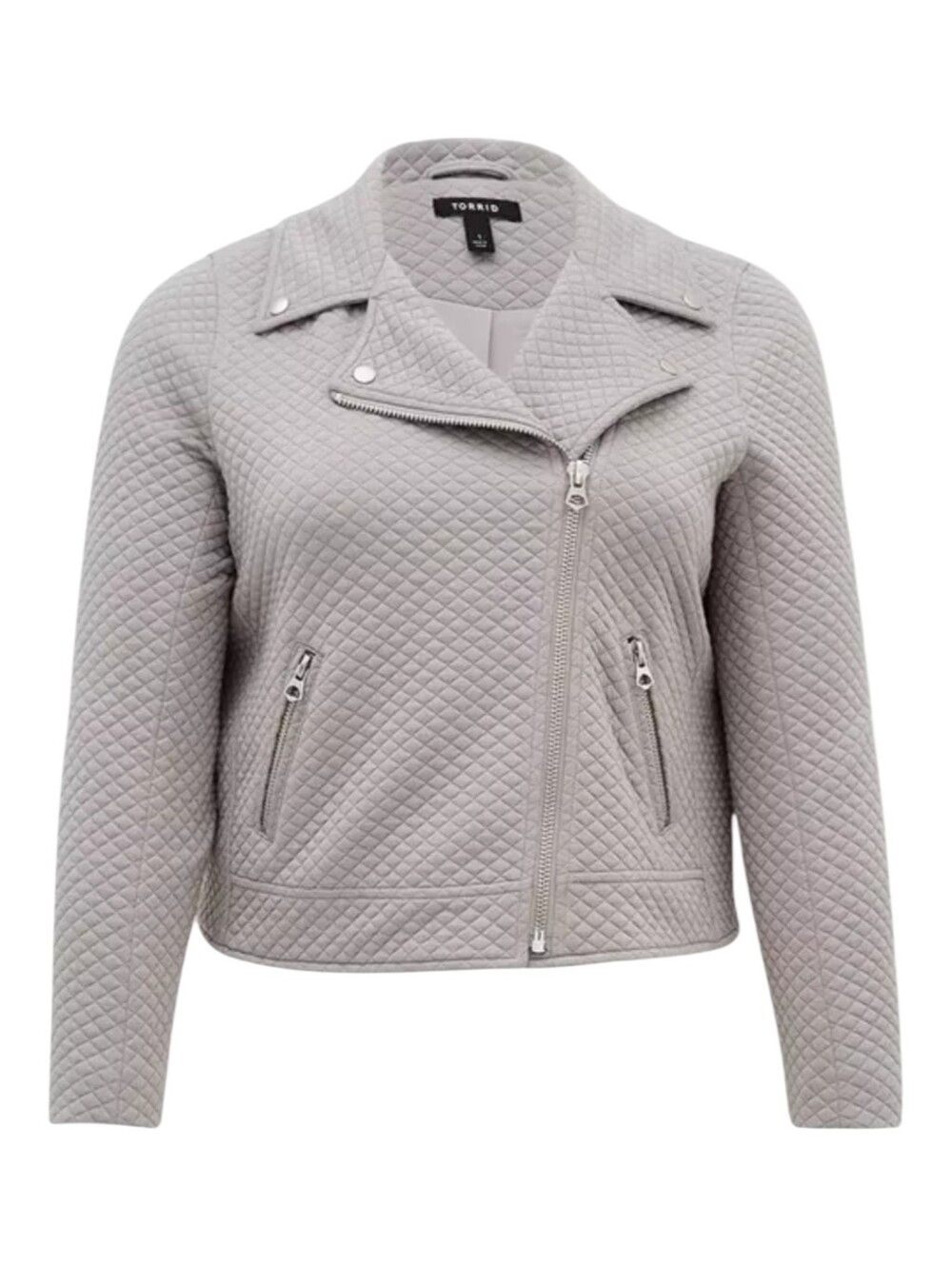 Torrid Pebble Grey Quilted Soft Knit Moto Lined Jacket Plus Size